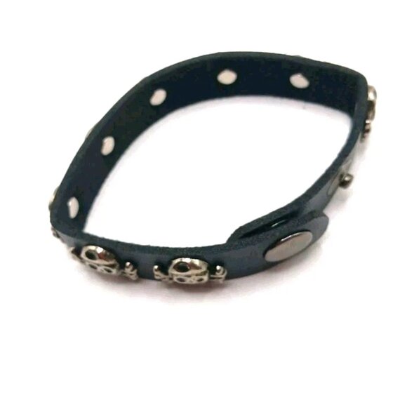 Skull + Crossbones Black Vegan Leather Bracelet-New 9 Inches Unisex - Picture 4 of 8